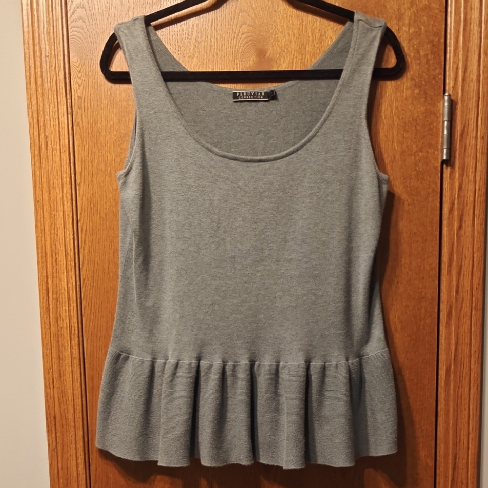 Peruvian Connection Gray Sweater Peplum Tank Top